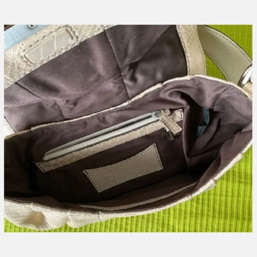 Calvin Klein Vintage Hobo Shoulder Bag with Carved Wood Flap Closure